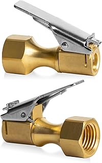 PSLER Air Chuck 2PCS Brass Tire Chuck 1/4" FNPT Heavy Duty Closed Flow Lock N Flate Air Chuck with Clip for Most Vehicles with Schrader Valve Air Nozzle Tire Inflator Air Pump Compressor Accessories