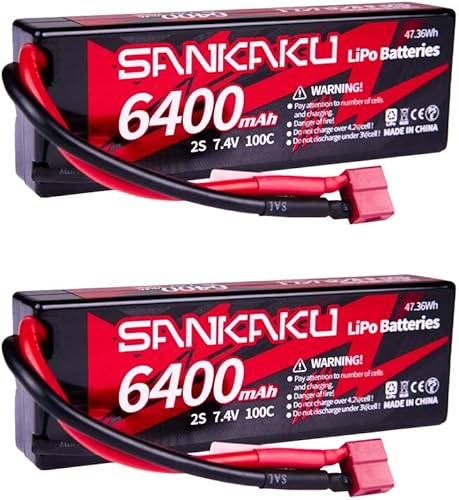 SANKAKU 2S 6400mAh Lipo Batería 7.4V 100C Lipos Estuche rígido con T Plug para vehículos RC coche, camión, Buggy Tank Modelos Hobby 2 unids