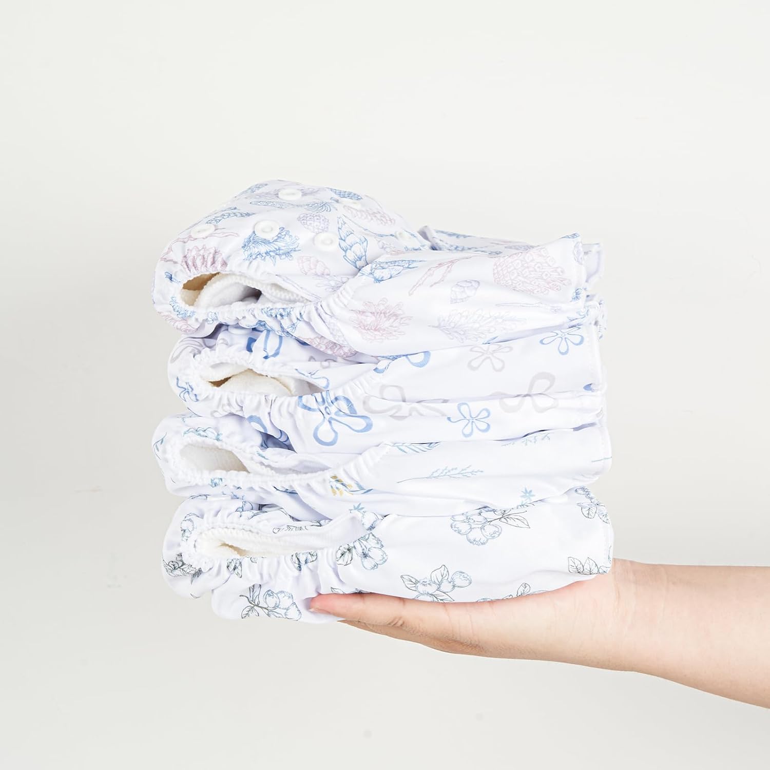 HappyFlute 9 Sets Newborn Baby Cloth Pocket Diapers Adjustable Reusable for Baby Boys and Girls(6-33 pounds,0-3 Years),One Wet Bag+4Diapers and 4Inserts (AD07)