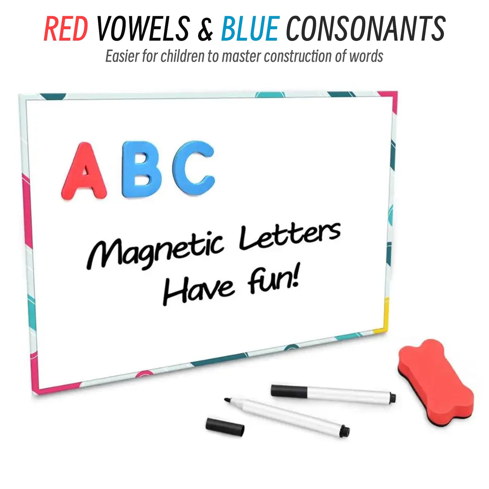 Set di Lettere dell'alfabeto magnetiche Lettere magnetiche Soft-Touch con vocali Rosse e consonanti Blu, 208 Pezzi