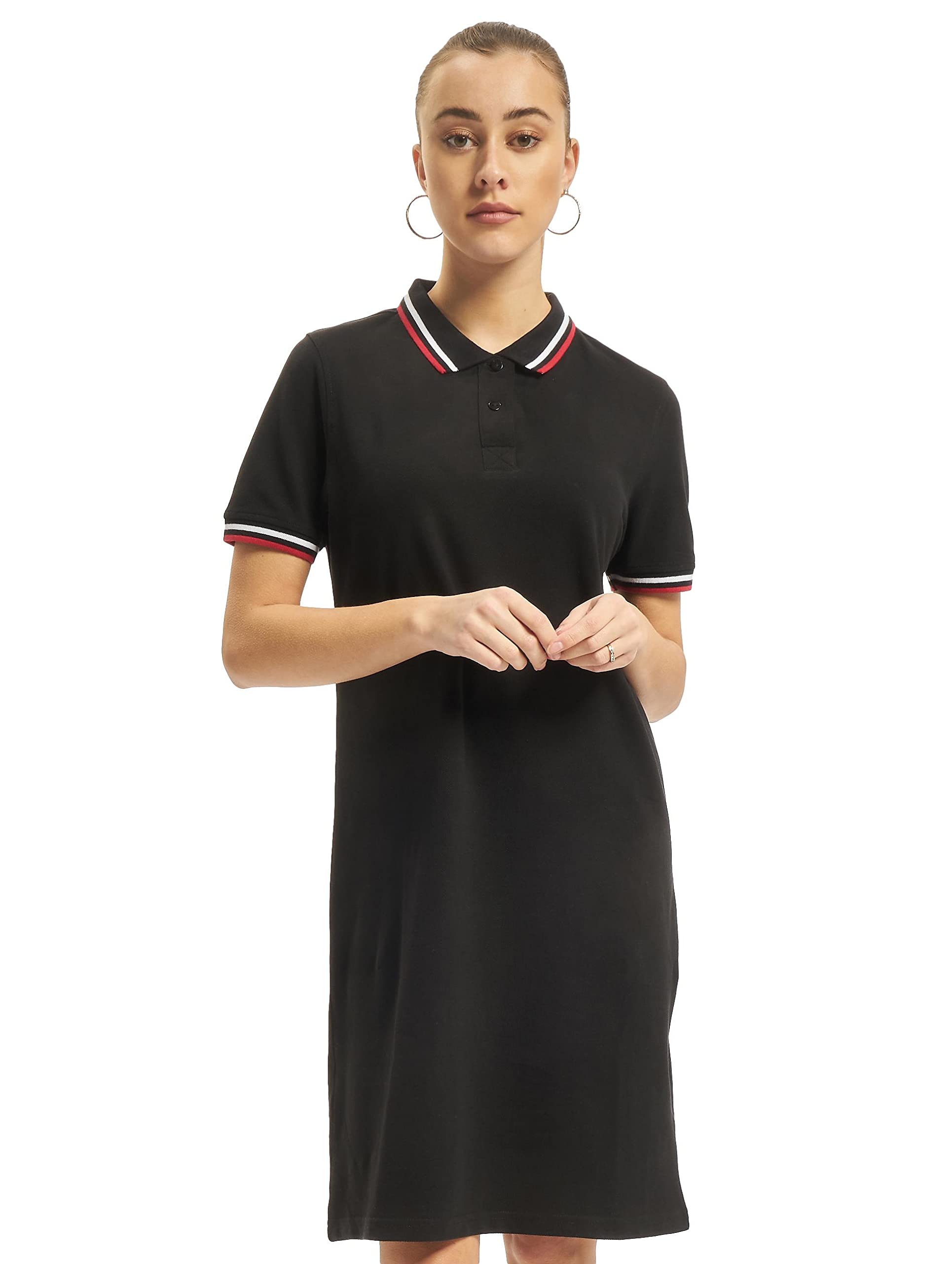 Urban Classics Vestido Polo de Mujer, Manga Corta para el Verano, Vestido Casual en Algodón, Vestido Deportivo, Colores Blanco y Negro, Tallas: XS-XL