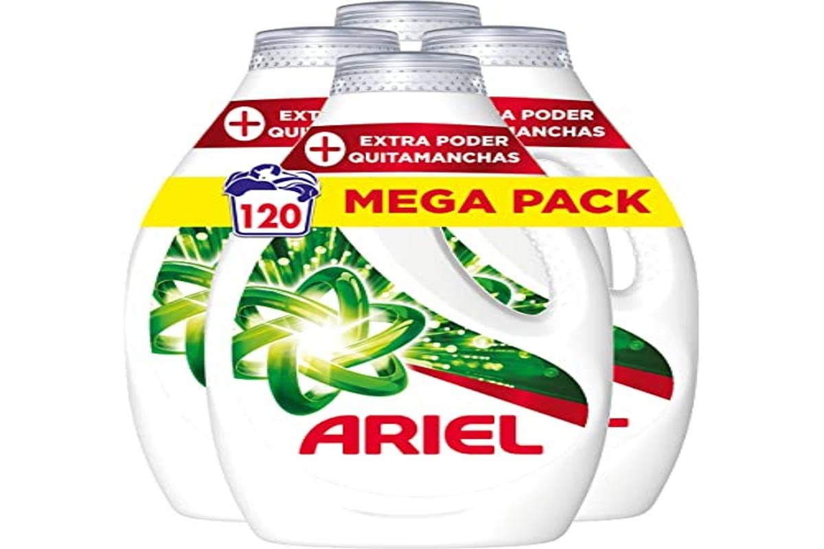 Ariel Detersivo Lavatrice Liquido, 120 Lavaggi (4x30), Sapone Smacchiatore, Più Potere Extra Smacchiatore, Pulizia Profonda