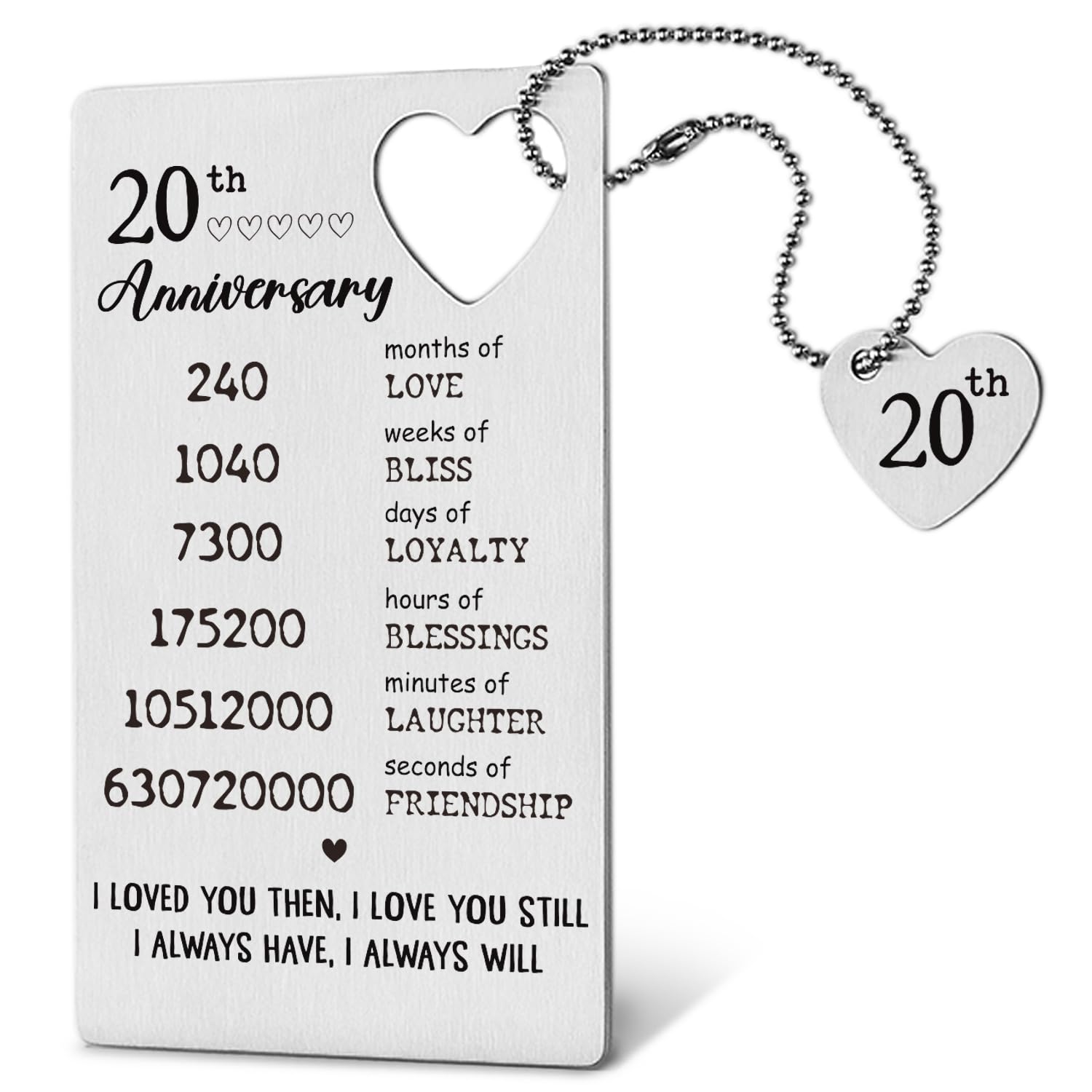 TRCENDE 20 Year 20th Wedding Anniversary Card Gifts Engraved Wallet Inserts Decorations for Men Her Him Wife Husband Women Couples Romantic Gifts XCD44