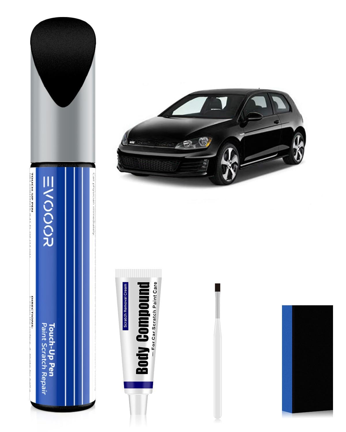 (LC9X/2T) Deep Black Pearl Kit de réparation de peinture automobile avec effaceur de rayures pour Volkswagen/VW, Réparation des rayures pour voiture, Solution rapide et facile pour la réparation