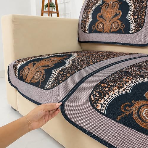 Image of Homerz Premium 'Maharaja Paradise Series' Sofa Cover | Net Fabric Sofa Cover | Washable, Anti-Dust Backed & Wrinkle Resistant Cover (Sheesh Mahal, 2 Seater, Seat Cover with Backrest)