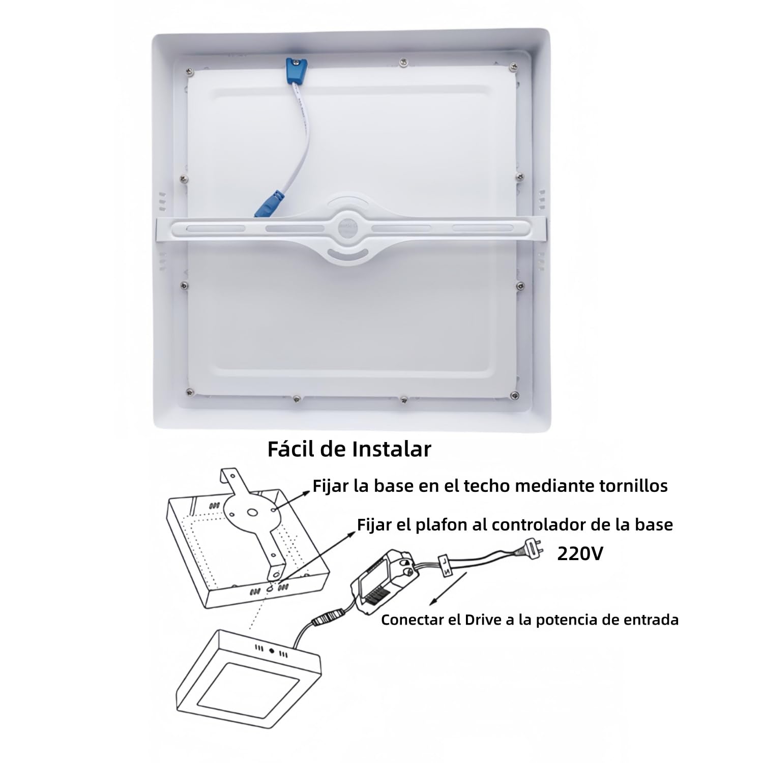 ONSSI Plafón de Techo LED 20W 2000lm,Cuadrado 220x220 mm, Blanco Cálido 3000k,Superficie Panel LED Lámpara de Techo (Pack 5)