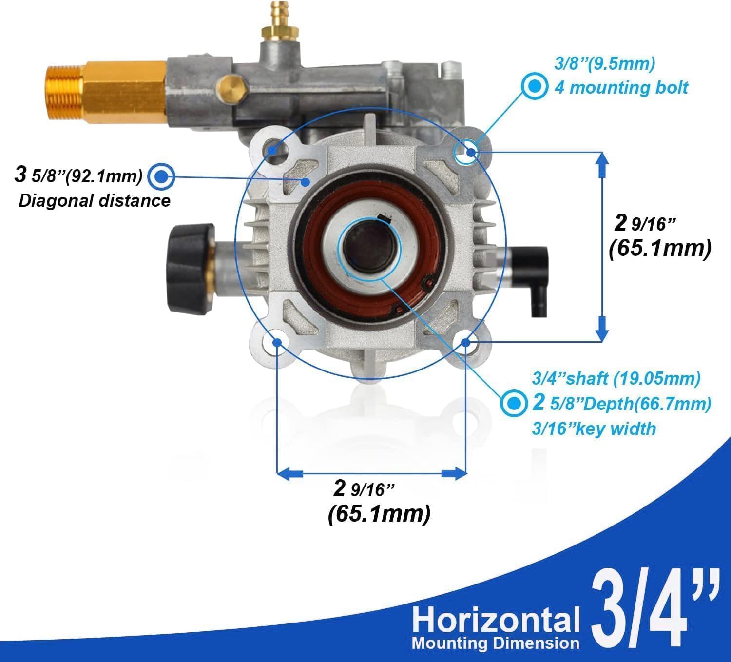 Pompe horizontale pour nettoyeur haute pression avec arbre de 3/4 po, pression maximale de 2465 PSI à 2,6 GPM, pompe de rechange compatible avec les modèles Simpson 90029, 520002, 520004, Dewalt dxpw3