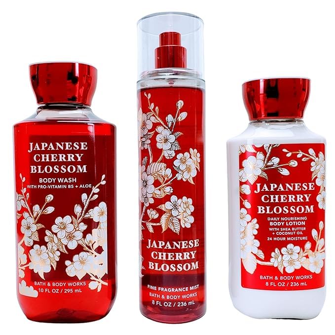 Japanese Cherry Blossom Set - Shower Gel 10 oz, Fragrance Mist 8 oz, Body Lotion 8 oz