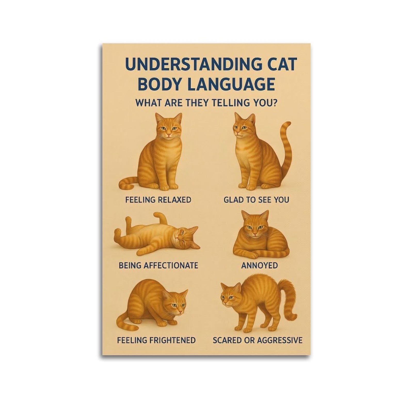ESTE Cat Science Poster Cat Body Language Artwork Decorative Painting Canvas Modern Art Picture 24x36inch(60x90cm)