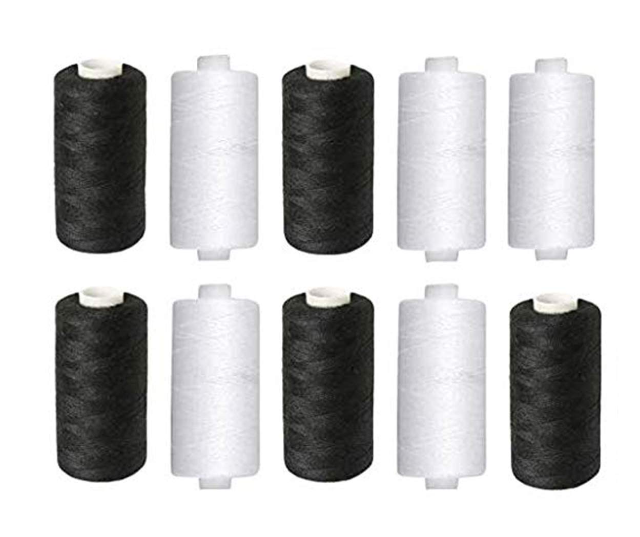 Shree Shyam GemsShree Shyam Gems Sewing Threads 5 Black + 5 White 800 Meter Thread Reel Spools for Sewing, Tailoring & Home (10 Piece)