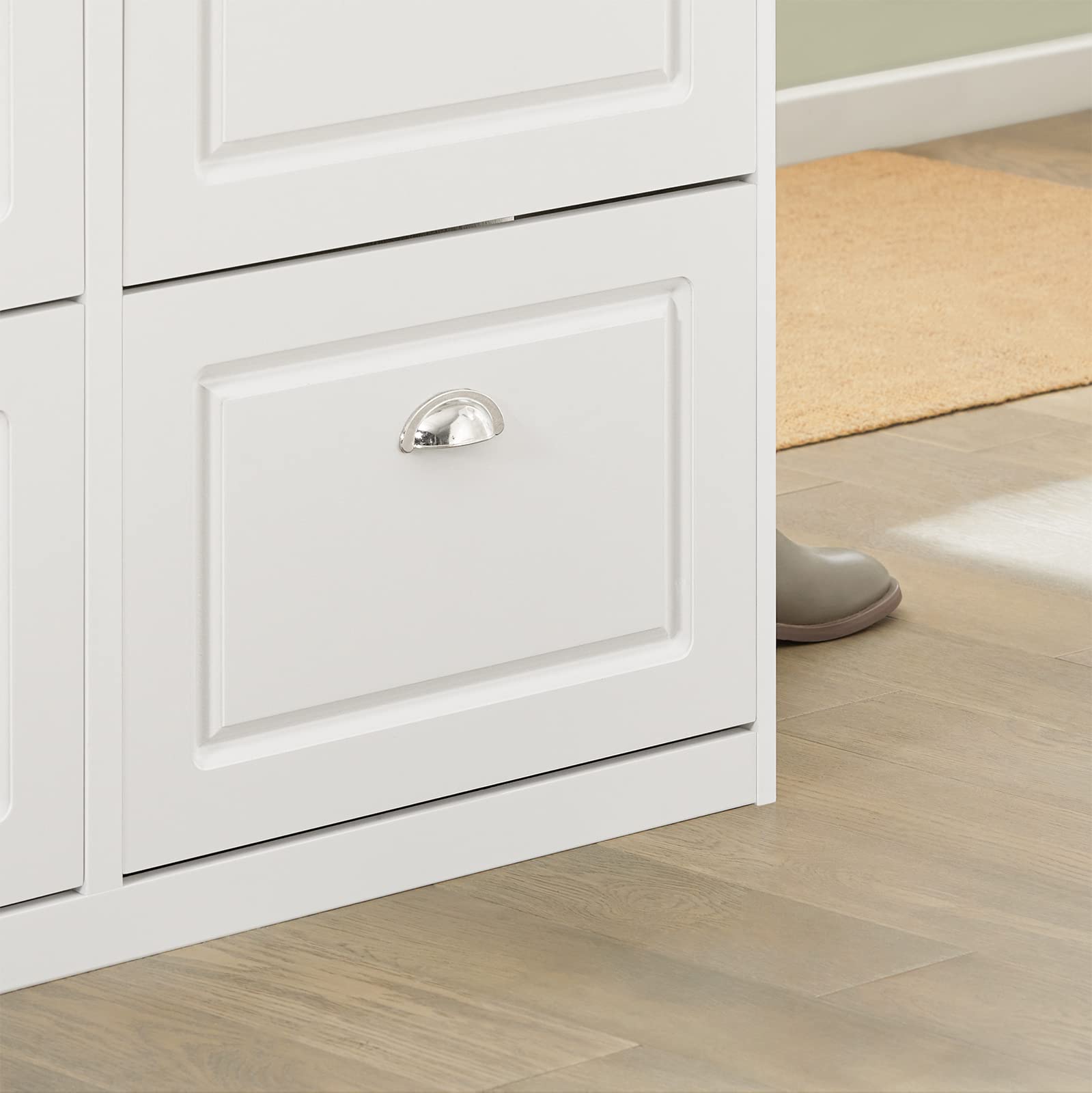 SoBuy Schuhschrank Schmal mit 4 Klappen - Schmaler Schuhkipper mit 8 Ablagen, Verstellbares Schuhregal für Diele, Flur & Eingangsbereich - Flurschrank mit Kippsicherung 105x82x24cm Weiß FSR79-W