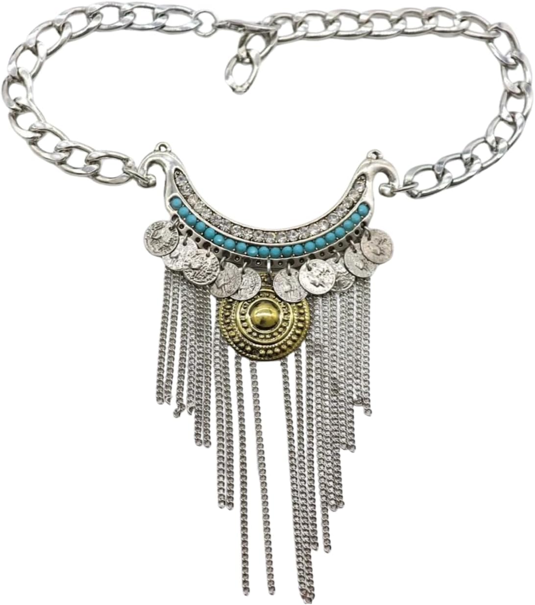 Women’s Boot Chain Anklets (Pair) – Adjustable 11–15 in, Silver Western Fringe With Coins & Turquoise Beads – Boot Bracelet Jewelry SET Made In USA BC23