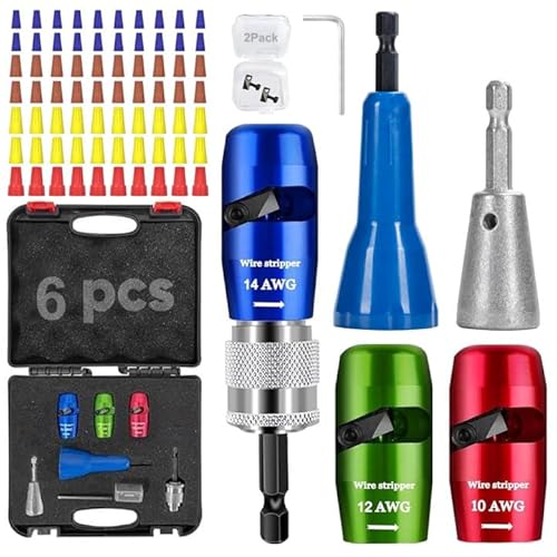 Wire Stripper for Drill - 2025 Upgraded Electric Wire Stripping and Twisting Tool for AWG 14-12-10, Wire Stripper Tool for Power Drill, Nut Twister Stripping and Connector Kit (6PCS)