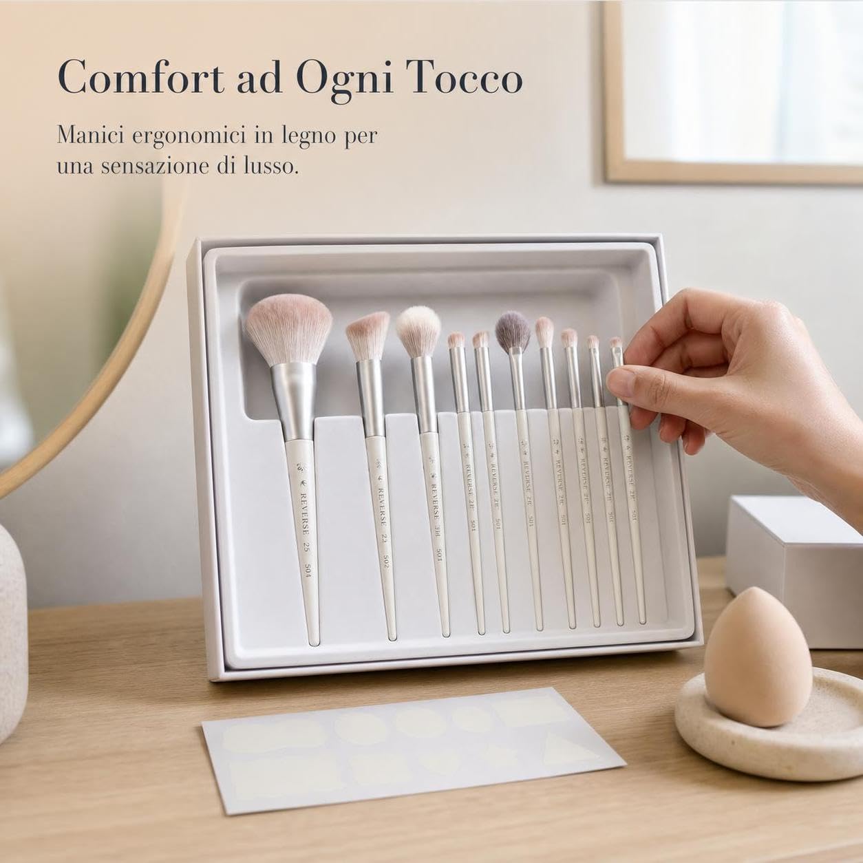 Set di Pennelli Trucco Professionali 10 Pezzi con Manico Lungo in Legno e Setole Morbide, set pennelli trucco - pennelli professionali