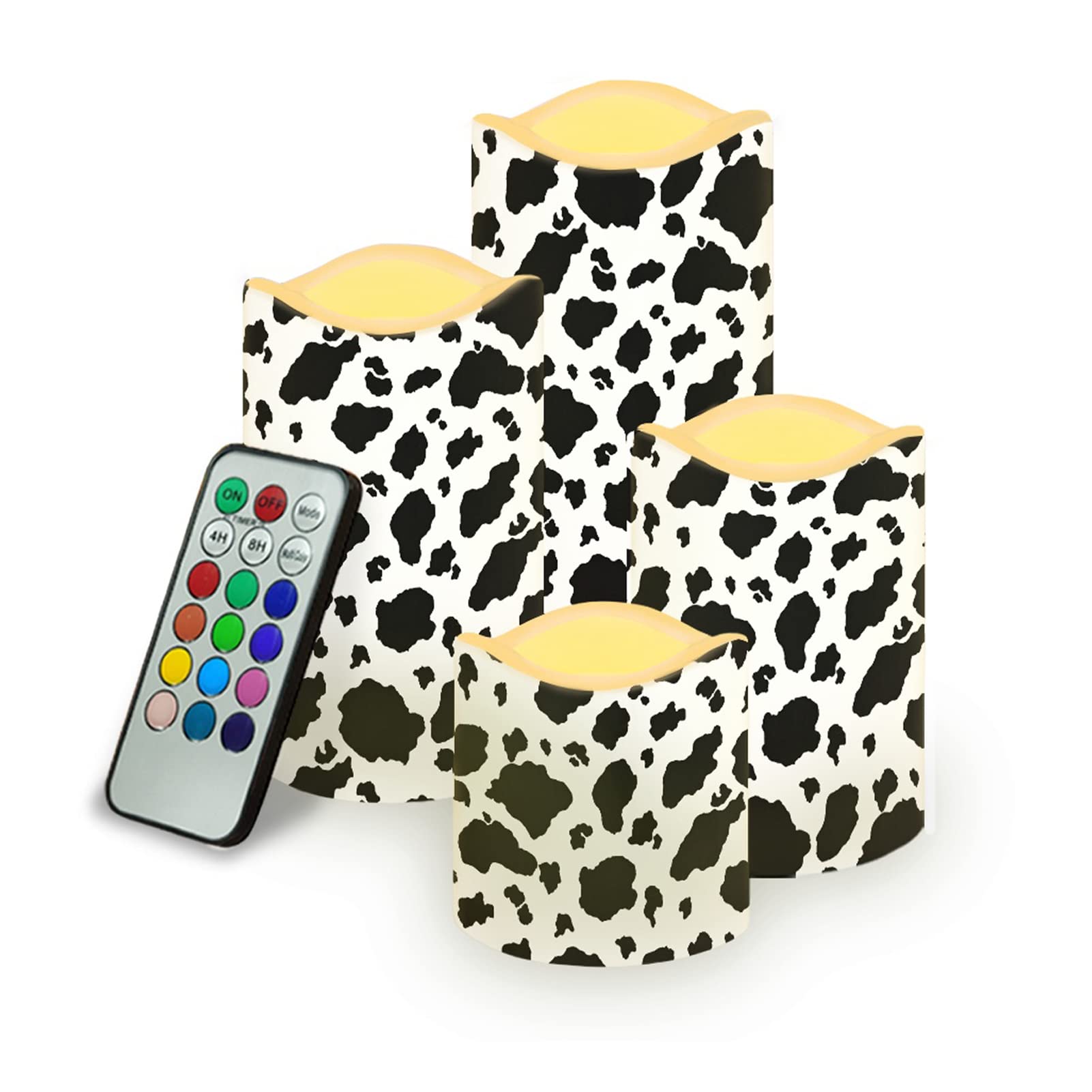 Dolyues Cow Spot Tea Lights,4 Pack Flameless Candle Realistic Flickering Wedding Dinner Halloween Christmas Decor