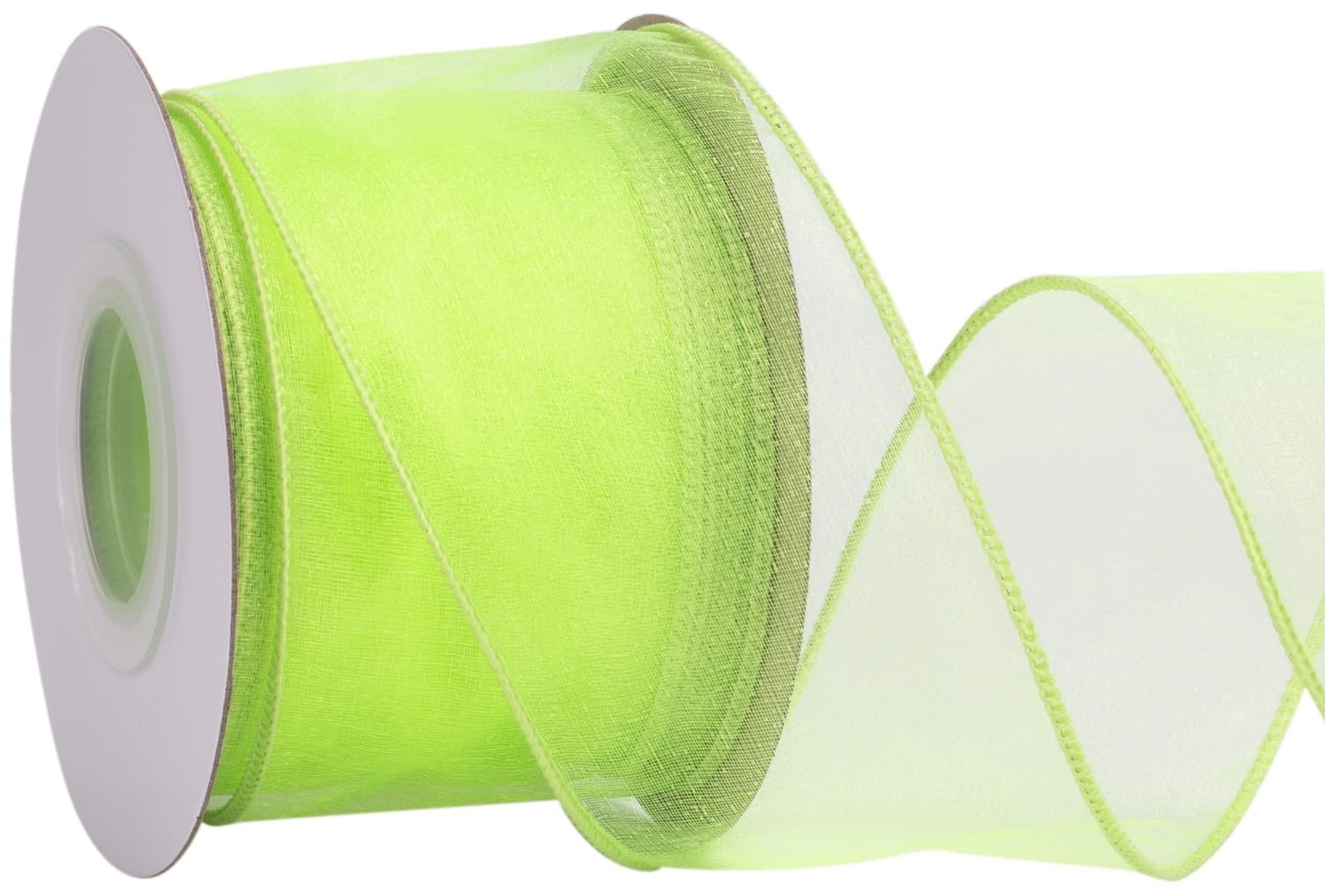 Zofrud 63mm Green Organza Wired Ribbon – 18M Sheer Ribbon with Metallic Edge for Gift Wrapping, Bows, Floral Arrangements, Crafts, and Wedding Decorations