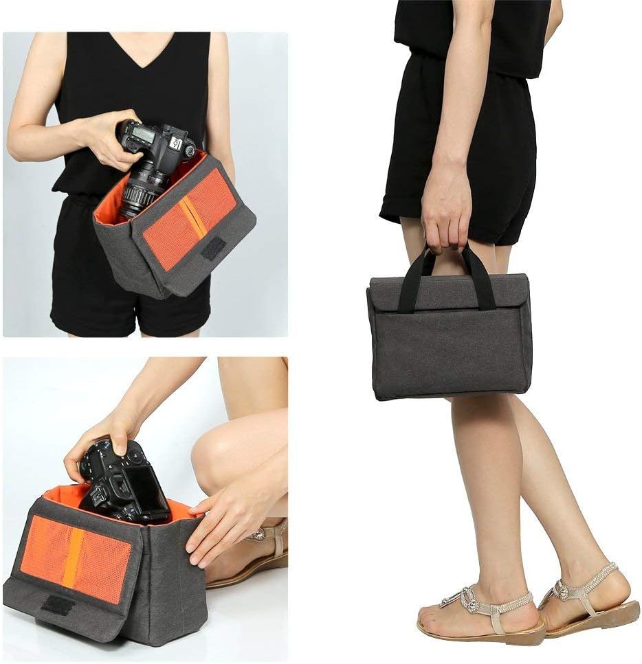 BAIGIO Camera Insert Bag Camera Cube Foldable Camera Bag Insert with Handle DSLR SLR Camera Insert for Backpack Shockproof and Water-resistant Protective Camera Inner Organizer - Image 7