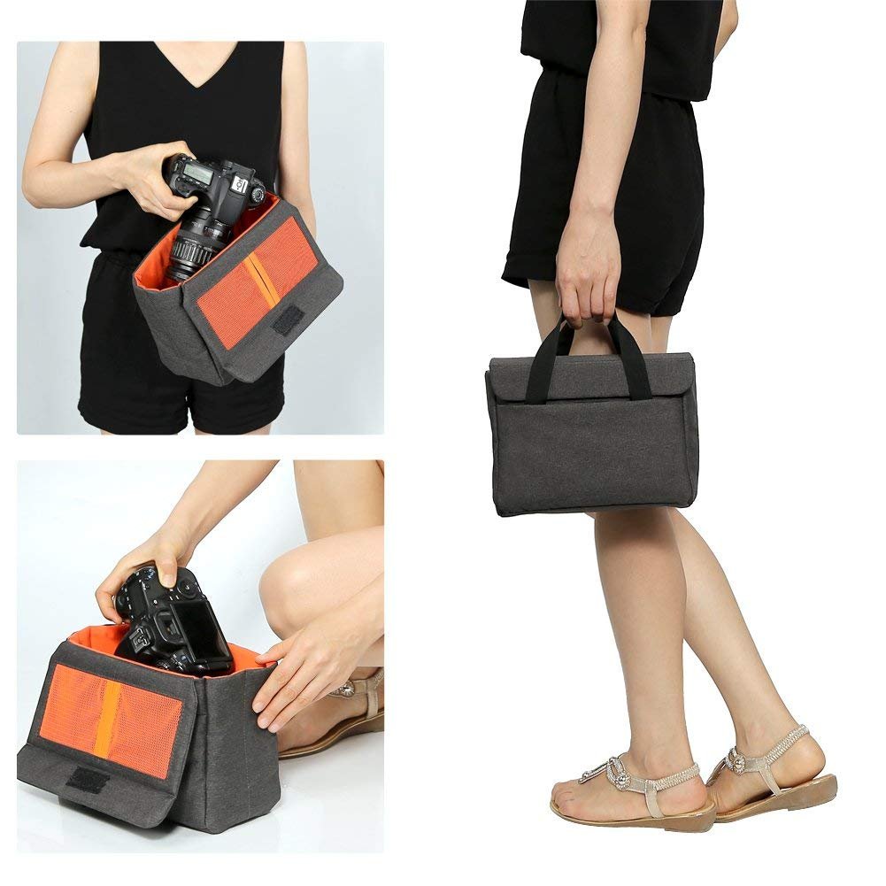 BAIGIO DSLR Custodia Macchina Fotografica Inserto Antiurto Custodia Fotocamera Reflex Borsa Macchina Fotografica Marsupio Fotografico Borsa Fotocamera per Nikon Canon Fuji Olympus Sony, Nero-Ar