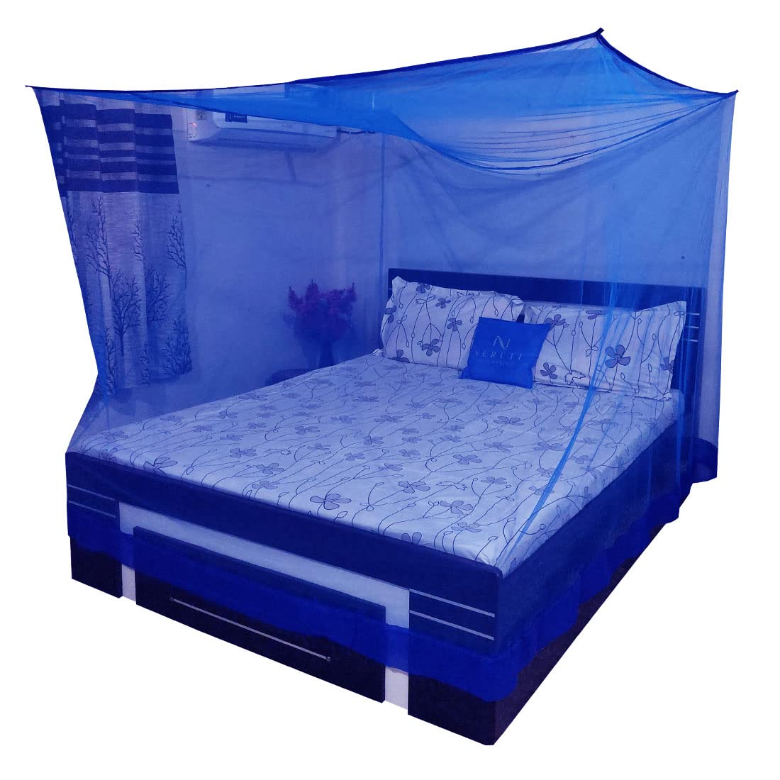 Neruti Enterprise Square Hanging Mosquito Net for Double Bed with Border Blue 6x6.5 Ft Insect Protection-image-14