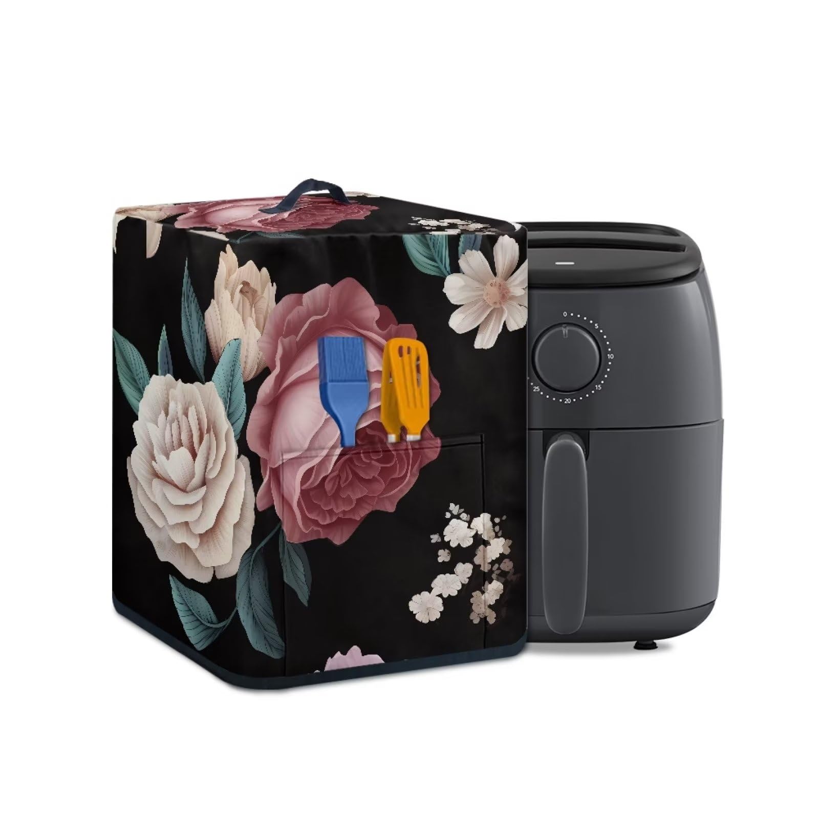 Classic Flower Air Fryer Cover Dustproof and Waterproof Cover with Durable Handle and Pocket for 5-6 Quart Air