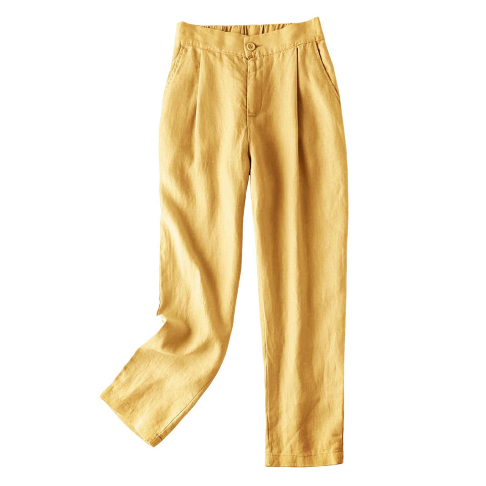 Bidobibo Plus Size Linen Pants for Women Straight Leg Cotton Lounge Pants Lightweight Summer Beach Trousers with Side