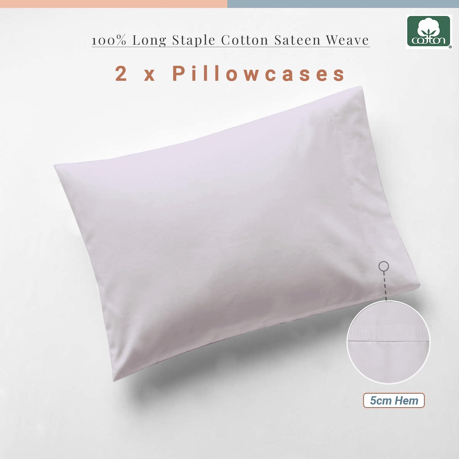 Pizuna Toddler Pillow Cases 40 x 60 cm, Light Lilac, 400 Thread Count 100% Long Staple Cotton Crib Pillowcase Set of 2 - Image 3