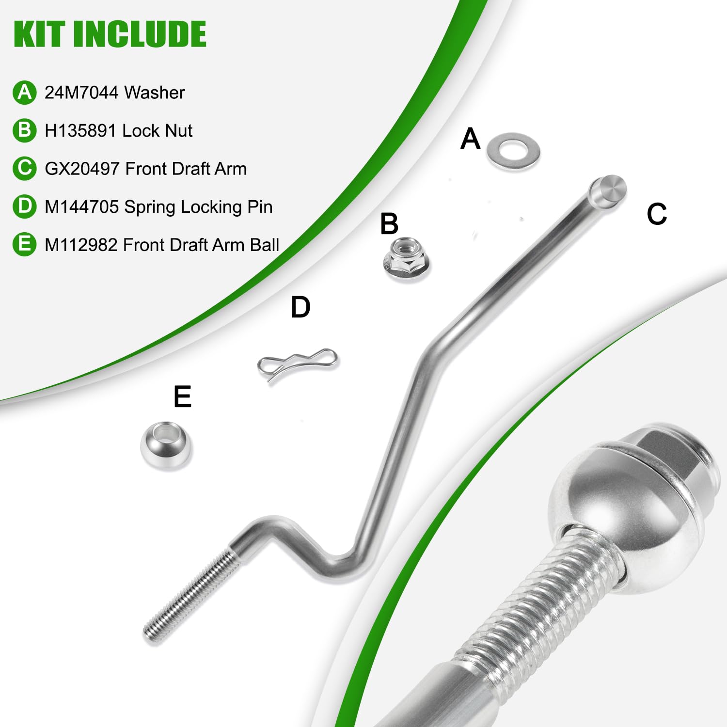 GX20497 Kit de bras de tirage avant / GX20497 Kit de liaison pour tracteur tondeuse John Deere 102 115 125 155C D155 LA L100 L120 L130 LA120 D140 X S E Series