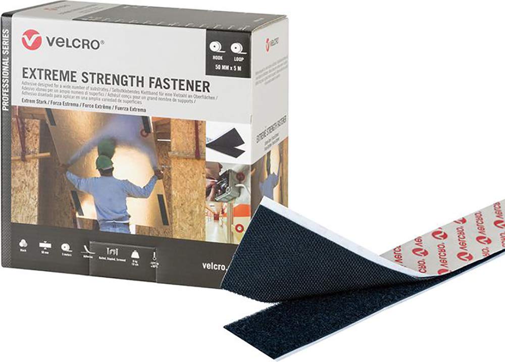 Velcro Extreme Strength Fastenergth - Cinta de velcro (50 mm x 5 m), color negro
