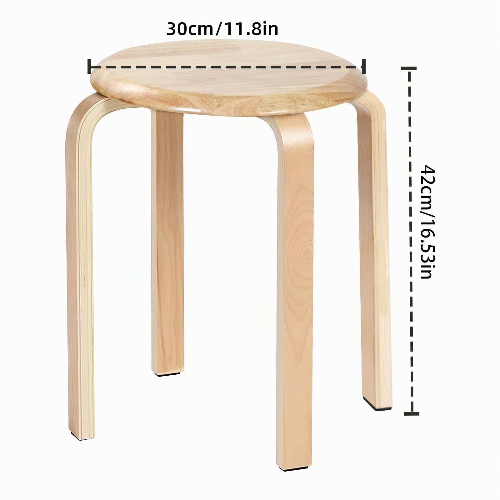 Yawinhe 42cm Taburetes Redondos de Madera,2 Pack Taburete Apilable,Natural | Sillas de Cocina,Taburetes de Bar Silla,Apilable de Madera Antideslizante,Taburete Pequeño para Comedor,Escuela