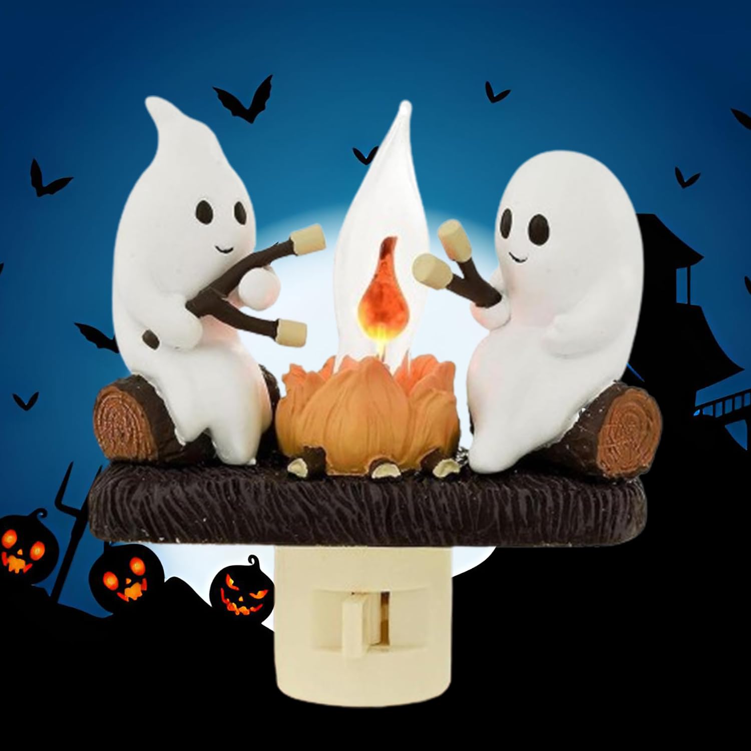 Ghost Campfire Night Light?2024 Ghost Campfire Flickering Nightlight, 3D LED Small Faux Campfire Night Light, Funny Halloween Nightlight Indoor Decorations