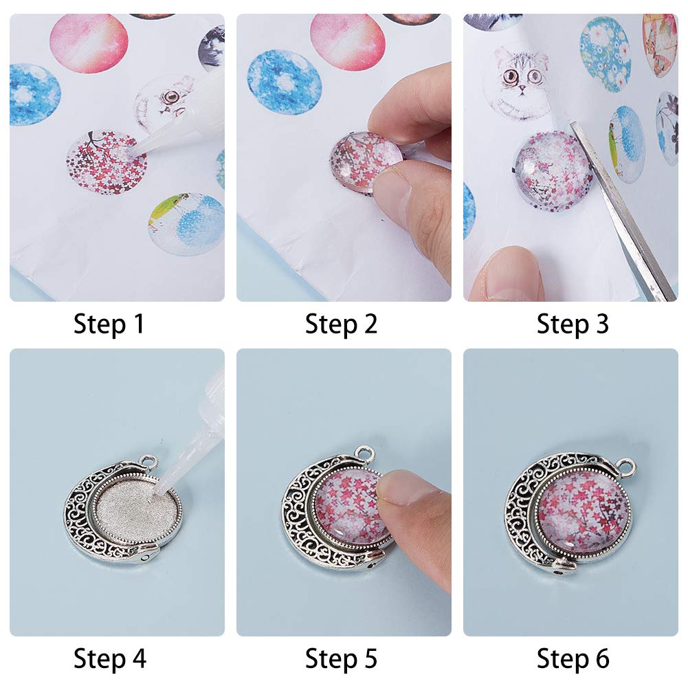 DUGYIRS 60 Pezzi Kit Vassoio con Ciondolo Doppio lato Rotazione lunare-20 Pezzi Cabochon a Doppia Faccia da 25 mm e 40 Pezzi 25mm Cabochon di Vetro Rotondi per la Creazione di Gioielli