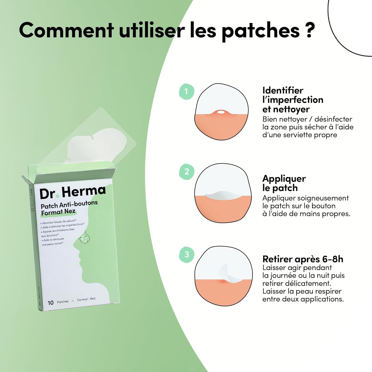 Dr. Herma - Patch Anti Bouton - Adapté au Nez - Résultats en 6 à 8h - Testé sous contrôle dermatologique - Acide Salicylique, Hydrocolloïdes, Huile d'Arbre à Thé - 2 Boîtes de 10 patchs