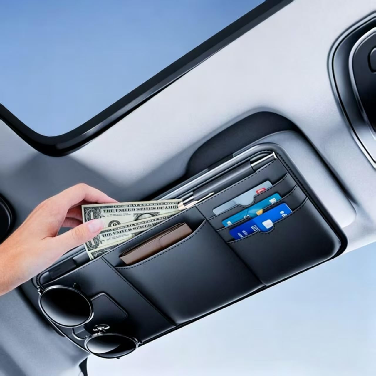 CHOUGONSI Car Sun Visor Organizer for FIAT Tipo Schrägheck 357 I 2016-2020, Sun Visor Storage Holder Card Pocket Interior Accessories Visor Storage Case Pouch