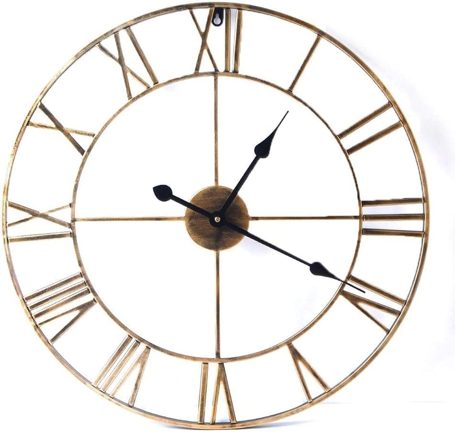 Nowoczesny zegar ścienny, 60 cm, duży, okrągły, złoty, metalowy zegar ścienny, duży zegar, ogrodowy, zewnętrzny, zegar ścienny w stylu vintage, retro, cyfry rzymskie, dekor,