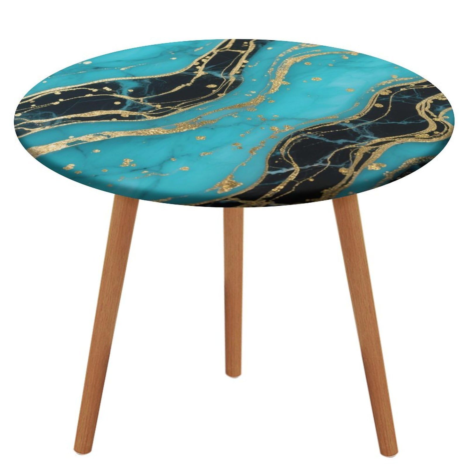 Nappe ronde effet marbre noir et bleu en tissu spandex premium ACEPrints