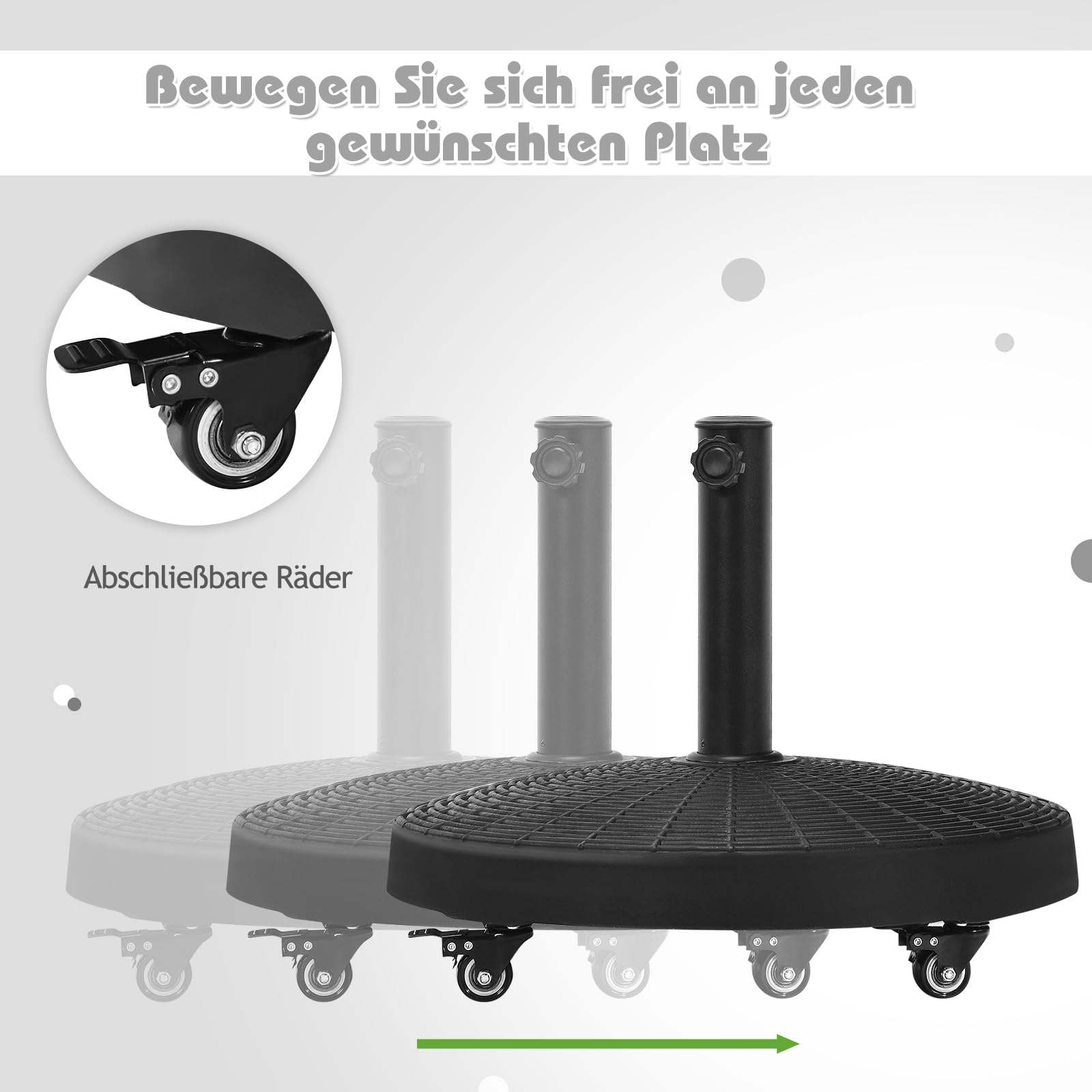 RELAX4LIFE Base Sombrilla Ø52 cm con 4 Ruedas Bloqueables para Mástil de Sombrilla Ø38/48 mm, Pie Sombrilla Redondo de Resina con Aspecto de Ratán, Peso 23 kg, Negro