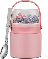 Vista 1 de Tarro de comida aislado 2 en 1 con un recipiente para aperitivos, termo de sopa para niños de 15 onzas para comida caliente con asa y cuchara
