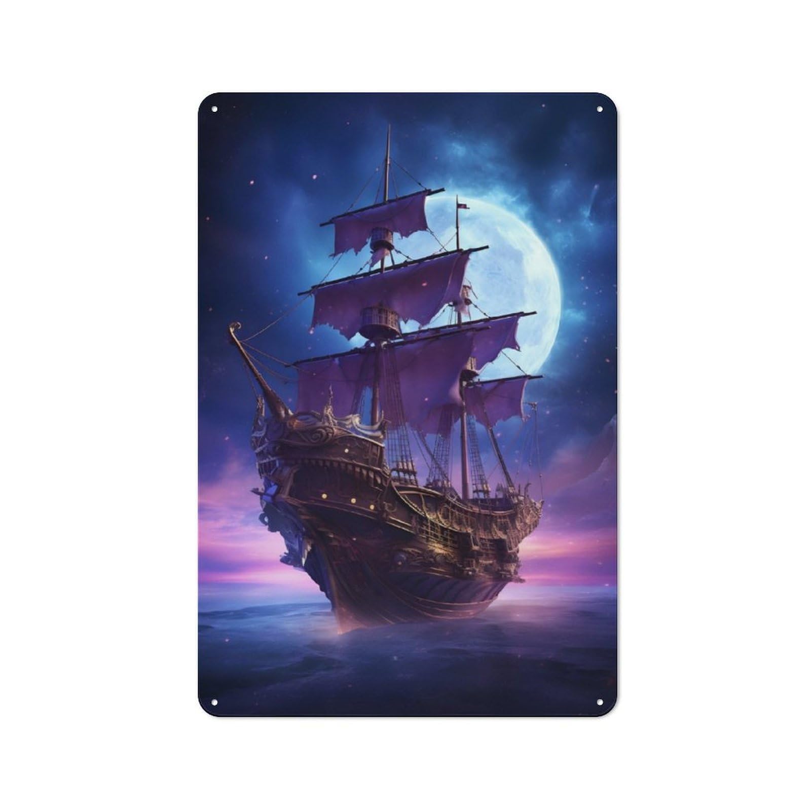 Junmoney Fantasy Pirate Ship Vintage Tin Sign 30X20cm With For Café Or Home Bar, Suited To Café-Style Decor Fans