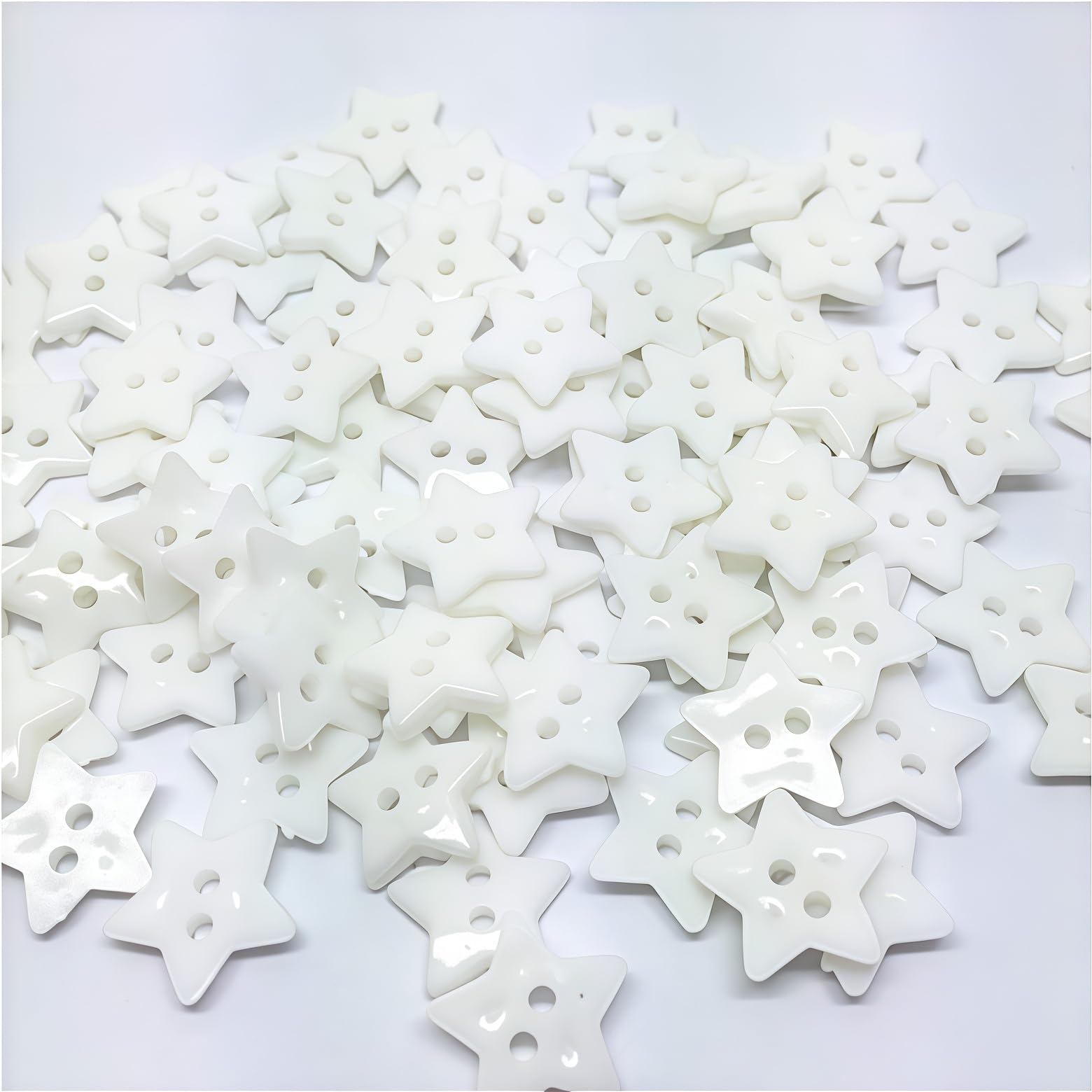 Sewing Button 100pcs 12mm Red/White Plastic Stars Shaped Buttons 2 Holes Sewing Clothing Accessories Button DIY Scrapbooking Crafts - (Color: White)