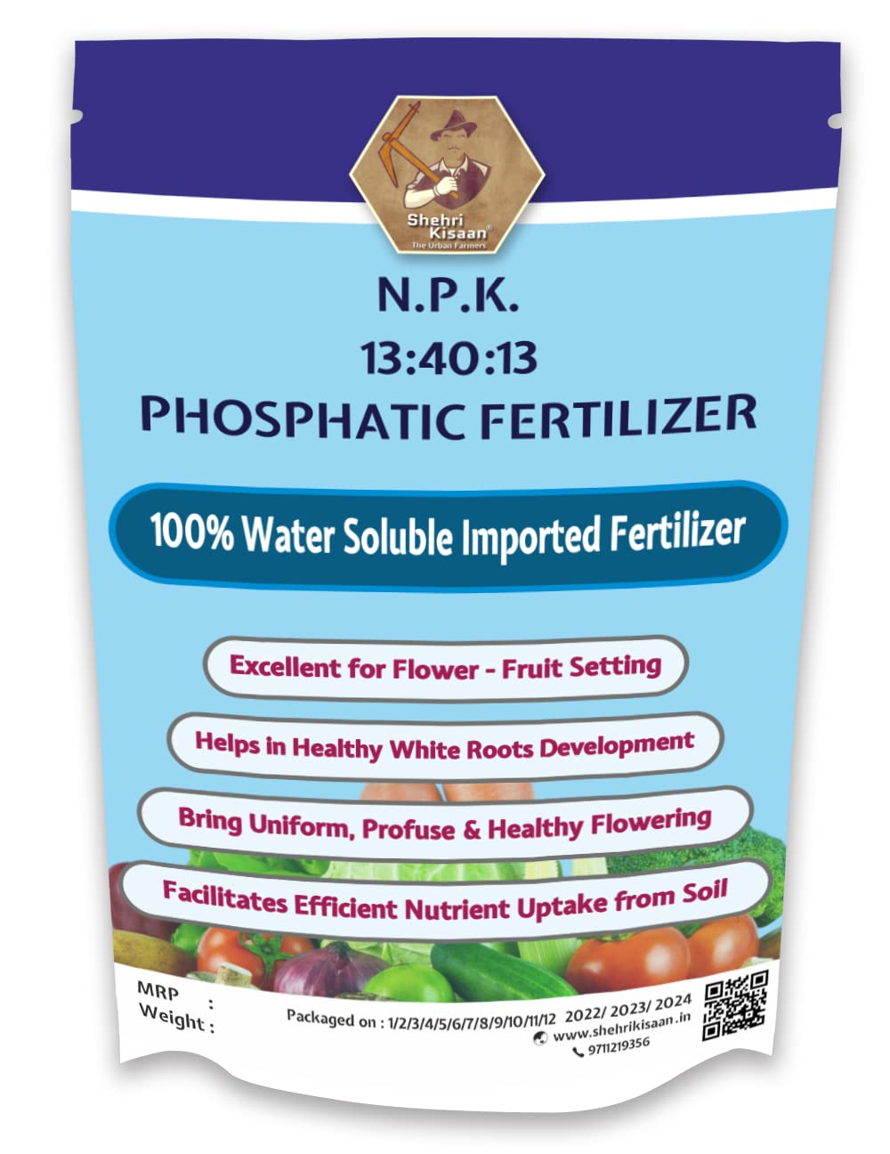 Shehri Kisaan® 13 40 13 NPK 100% Water Soluble Fertilizers | Crystalline WSF for Fertigation & Foliar Spray Nutrition | Imported Fertilizer | High Phosphorus for Fruit & Flower Development- 200 gram (B0BB2SLH6X) Amazon Price History, Amazon Price Tracker