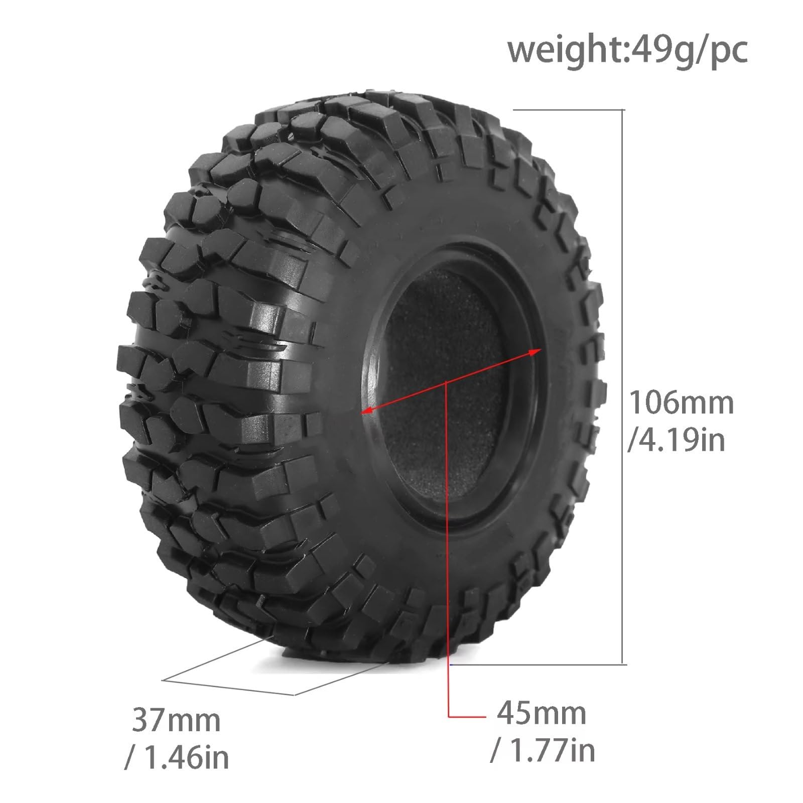 Pezzi Ricambio Auto Rc Per Axial Per SCX10 II III 90046 Per Traxxas Per TRX4 Per Redcat Per MST 1/10 4 PZ 106mm 1.9" Pneumatico In Gomma Ruota Pneumatico RC Crawler Car