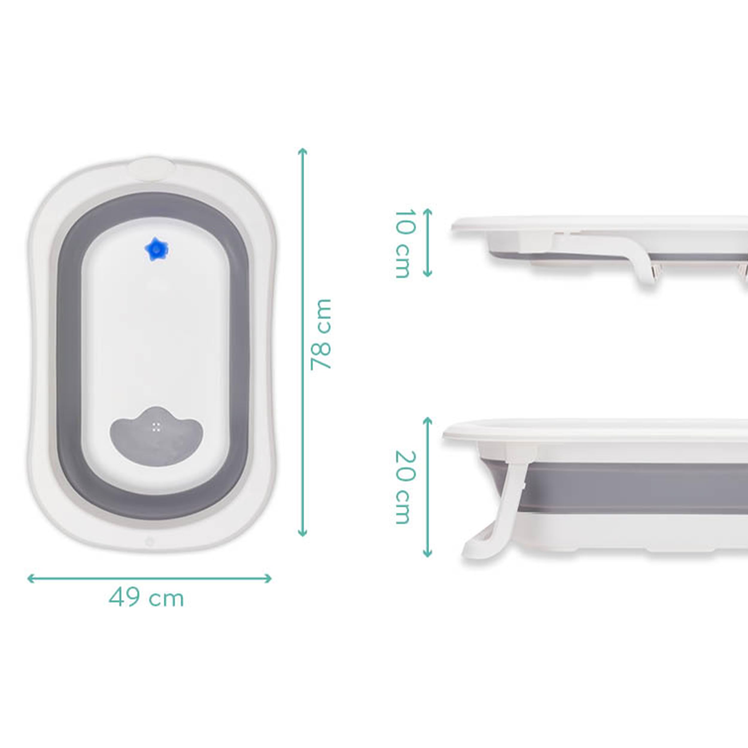 Fillikid Orka, vasca da bagno pieghevole per bambini, grigio/bianco | Vasca salvaspazio con gambe pieghevoli, rivestimento antiscivolo e tappo di scarico