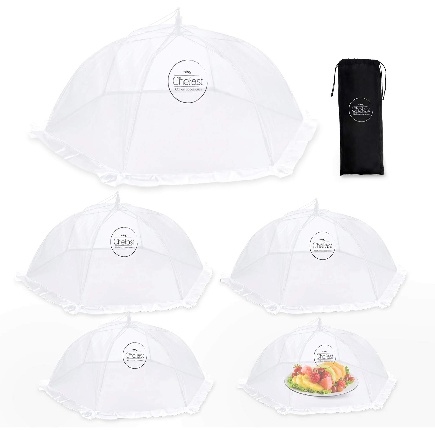 ChefastFood Cover Tent (5 Packs) - Pop Up Mesh Covers in 5 Sizes with Reusable Carry Bag - Protect Foods from Fruit Flies - Great for Picnics and Outdoor BBQ