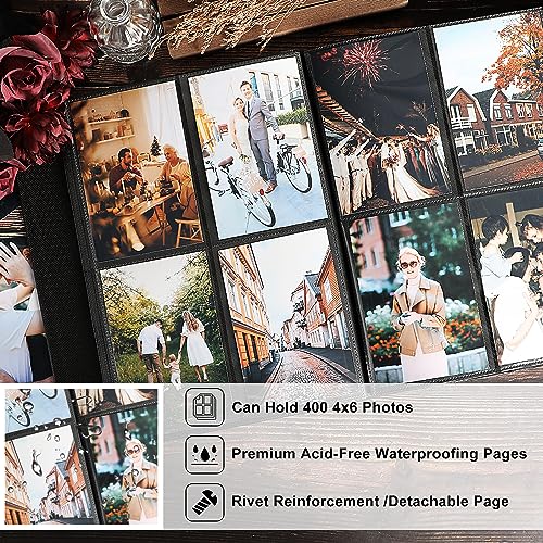Image of Ywlake Photo Album 4x6 400 Pockets, Leather Photo Albums Holds 400 Vertical Pictures Only Grey