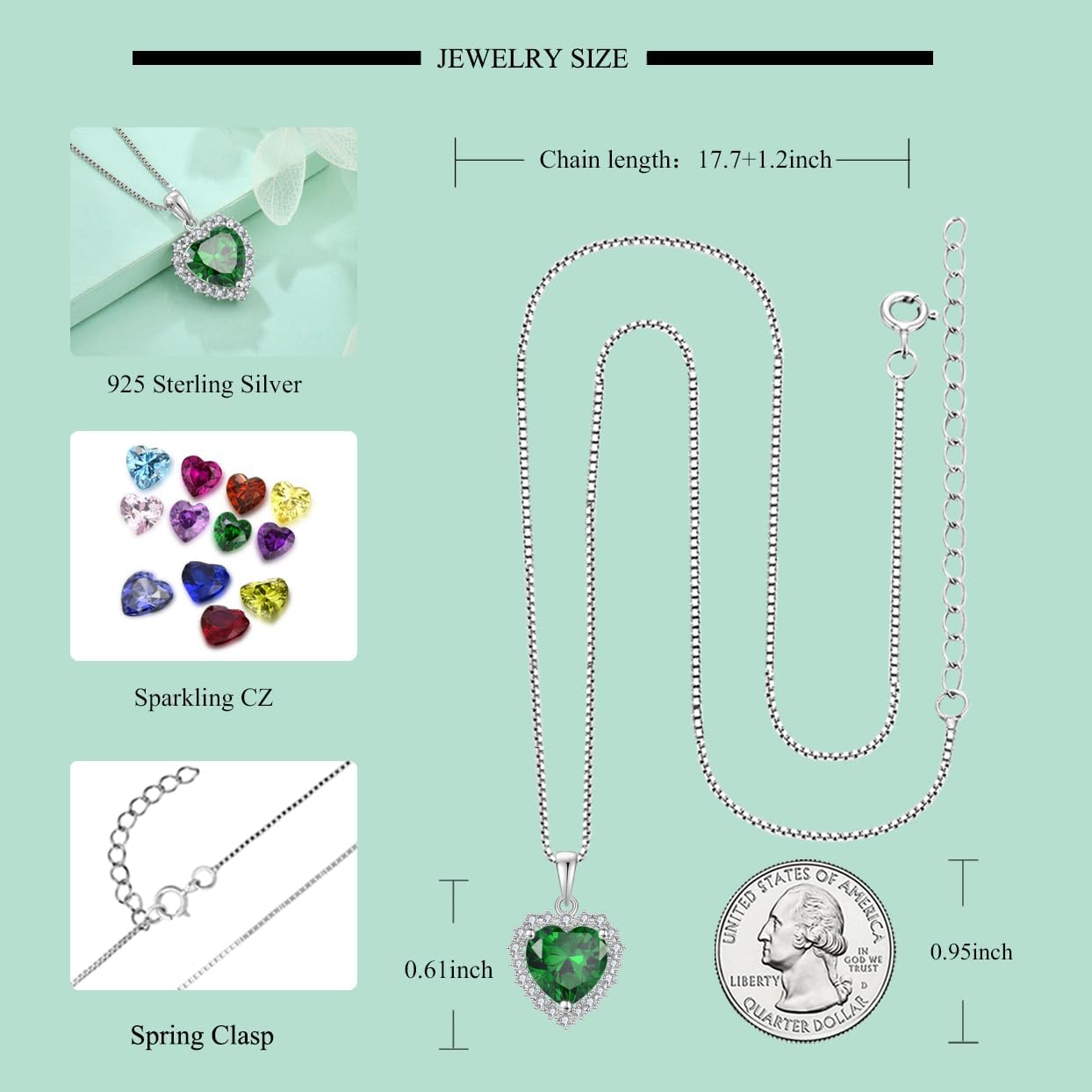 STARCHENIE Heart Birthstone Pendant Necklace 925 Sterling Silver Jewelry Gift for Women