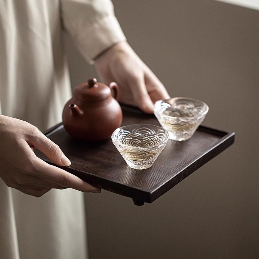 Bandeja Decorativa Moderna: Soporte Cuadrado Chino de Madera Maciza para Tetera, Elegante Bandeja para Servir y Guardar Tazas de té, Ideal para Amantes del té y para la decoración del hogar.