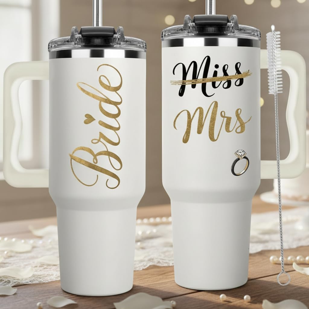 40oz Stainless Steel Tumbler - Insulated Water Bottle, Miss to Mrs Cup, Bridal Shower & Engagement Gift, Wedding & Bachelorette Party Present