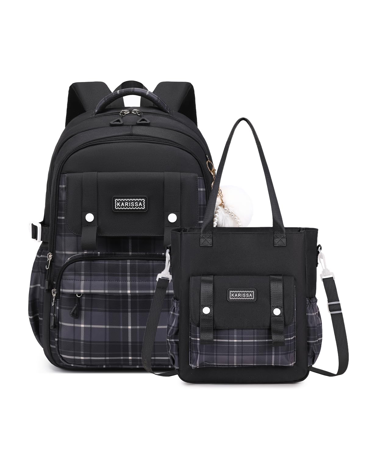Tanou Rucksack Schule Mädchen Teenager für Schule Reisen, 26L, Schwarz