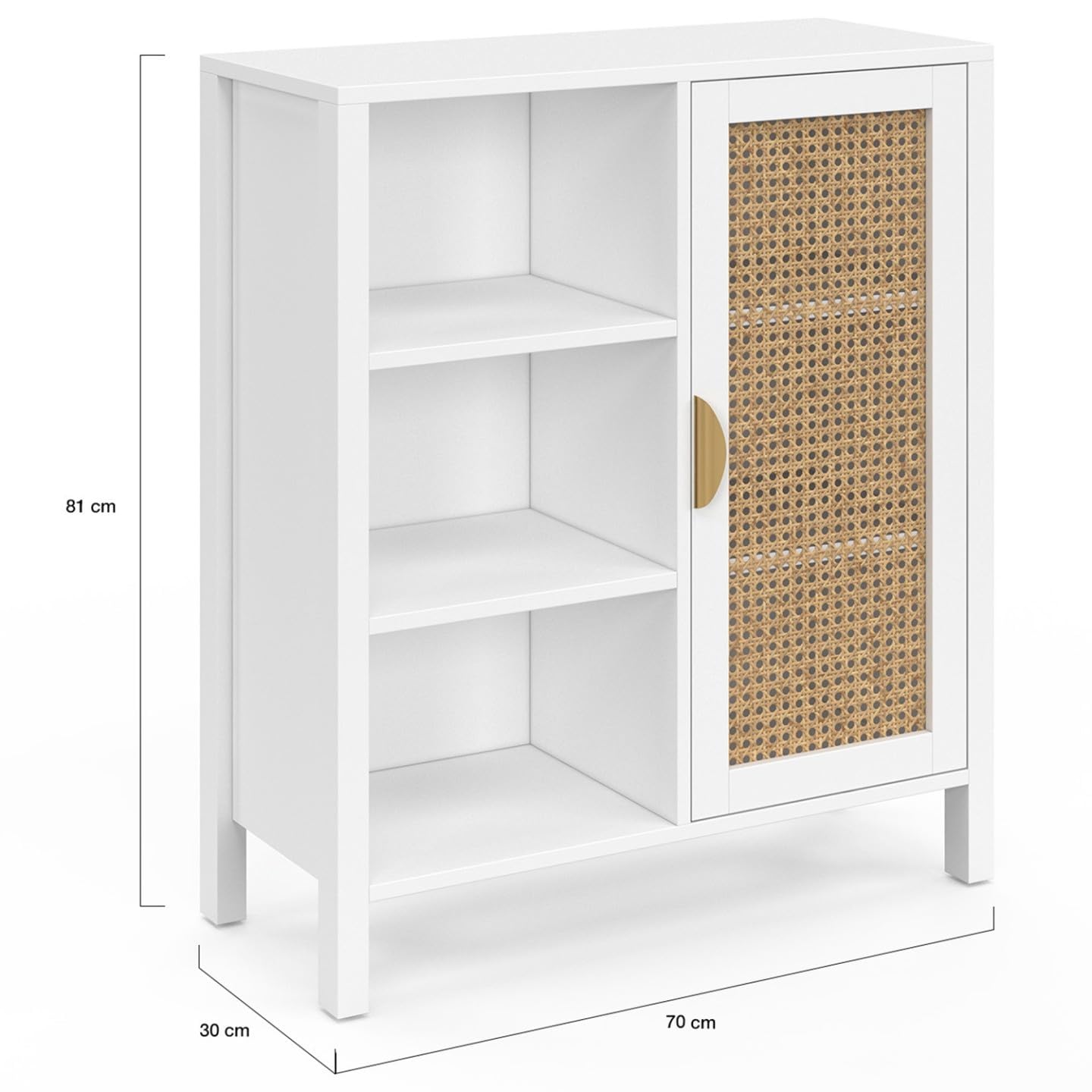 IDMarket - Buffet auxiliar con 3 estantes y Armario 70 cm EDHEN Blanco con cannage