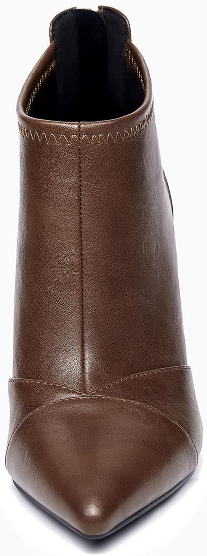 Coutgo Womens Ankle Booties Dress Boots Pointed Toe Stiletto High Heel Splicing Booties Shoes with Back Zipper - Image 4